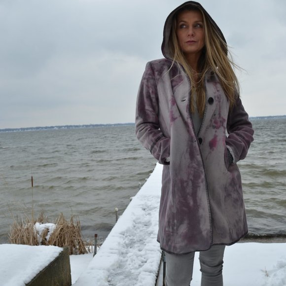 Vintage Marvin Richards Cashmere Long hoodie Coat gray black Red purple M L XL - Picture 8 of 15